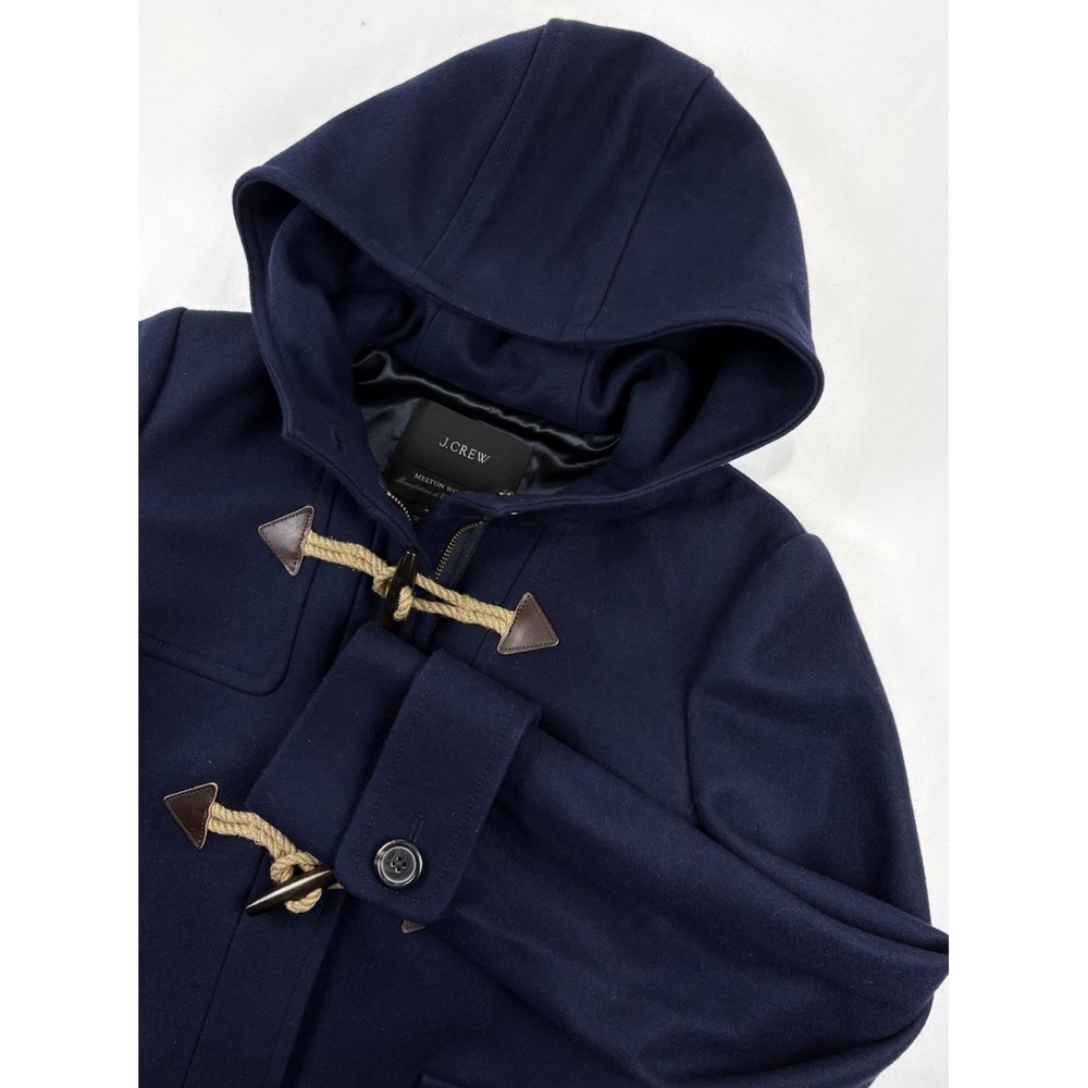 J Crew Wool Coat Navy Melton Hooded Duffle Toggle Italian Mill B0647 Women's 4.